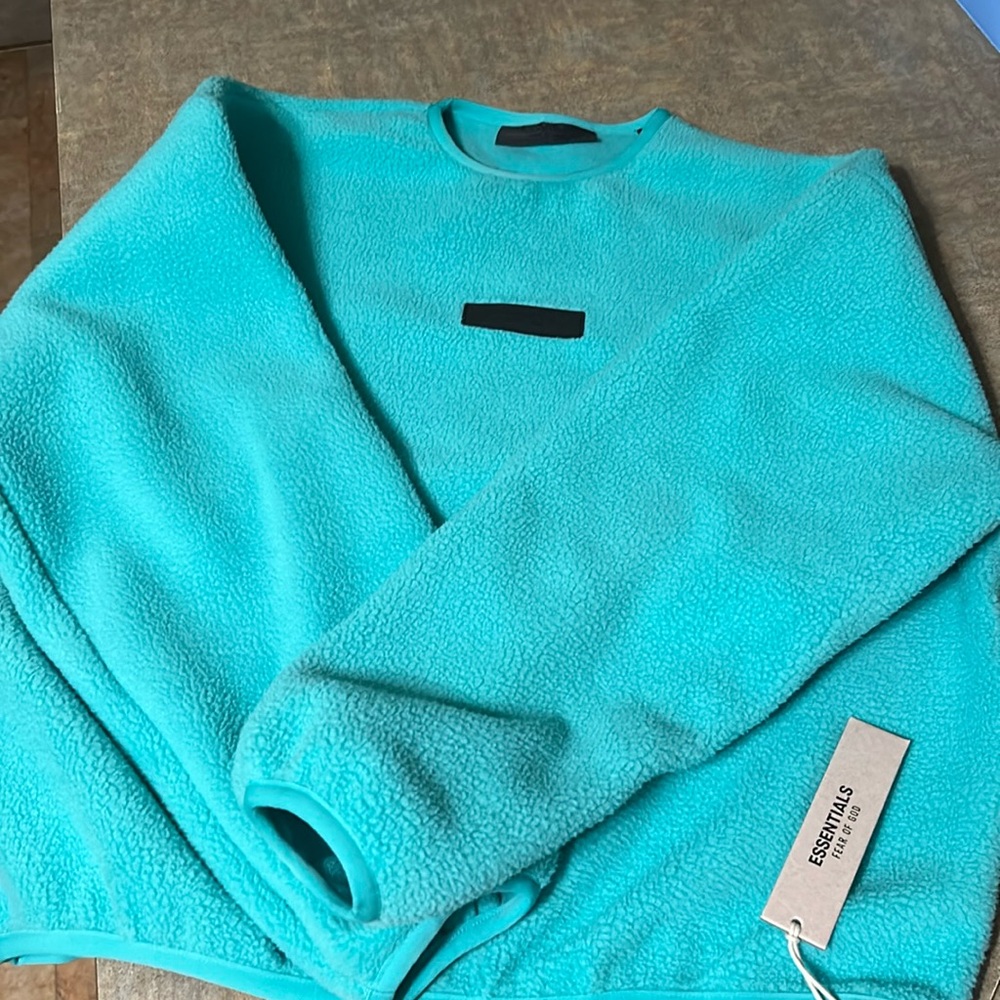 New Kids Fear of God Essentials Mint Leaf Polar Fleece Crew Neck Sweatshirt